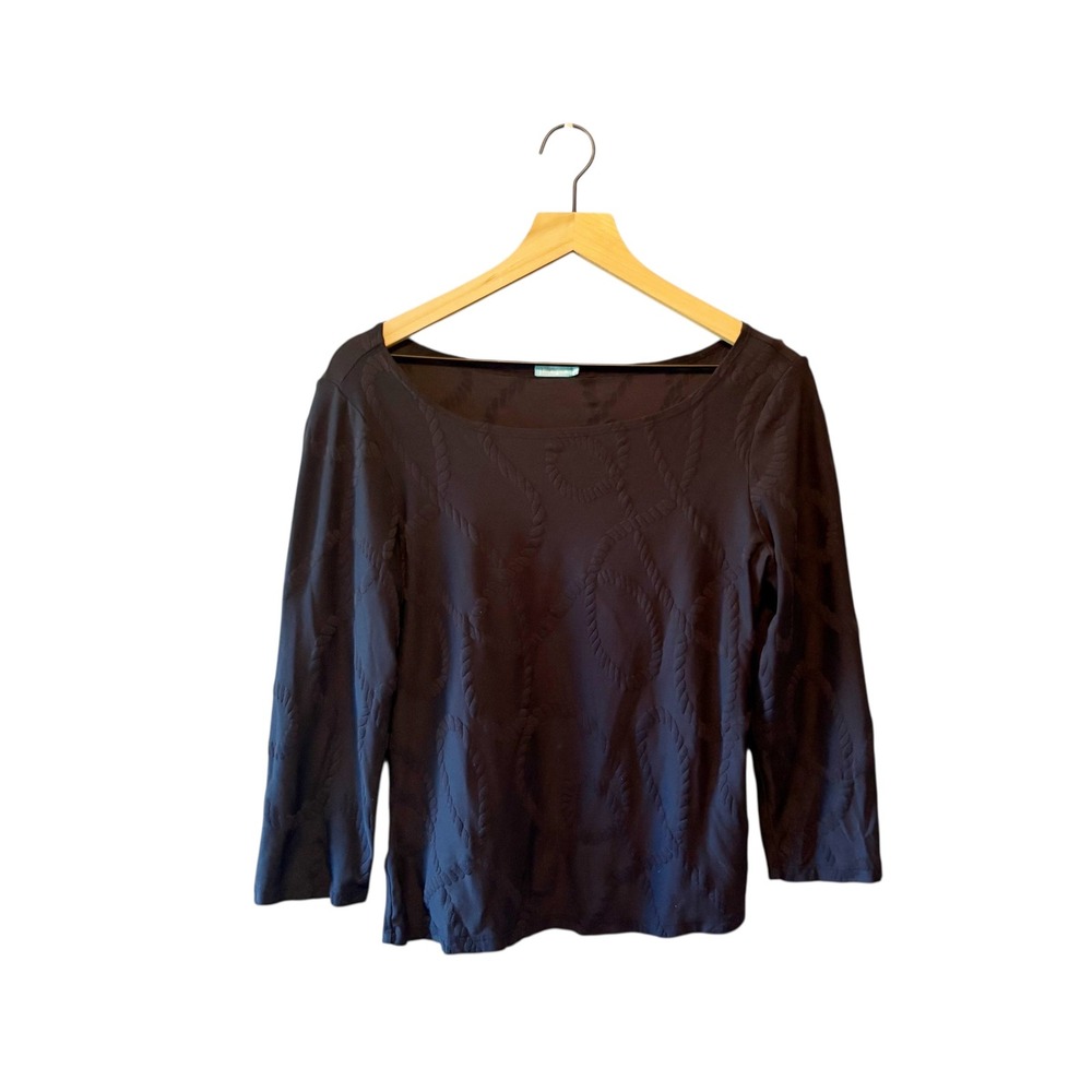 J. McLaughlin Top Womens S Brown Embossed 3/4 Sleeve Knit Blouse
